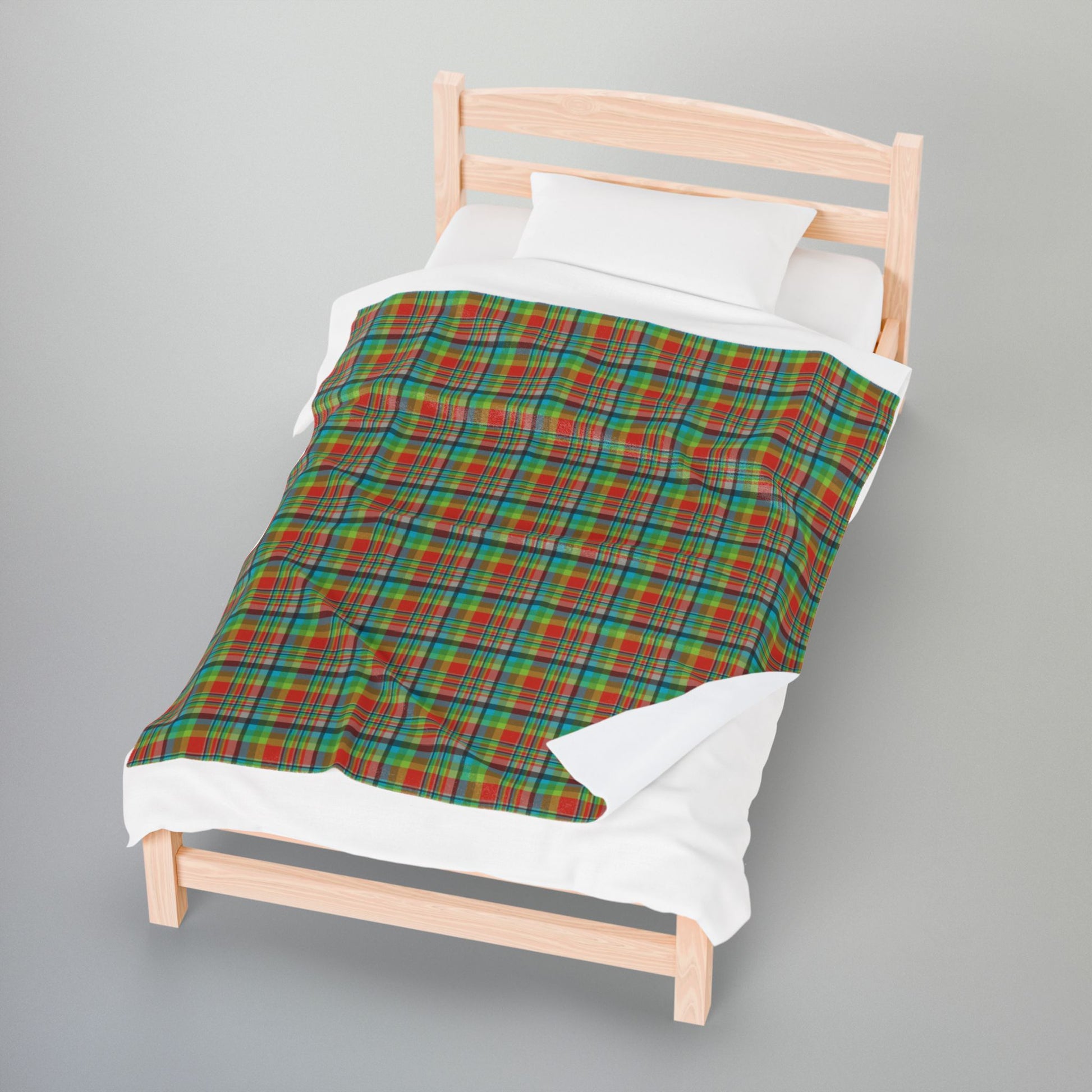 Red, Green & Blue Ohio Plaid Velveteen Plush Blanket