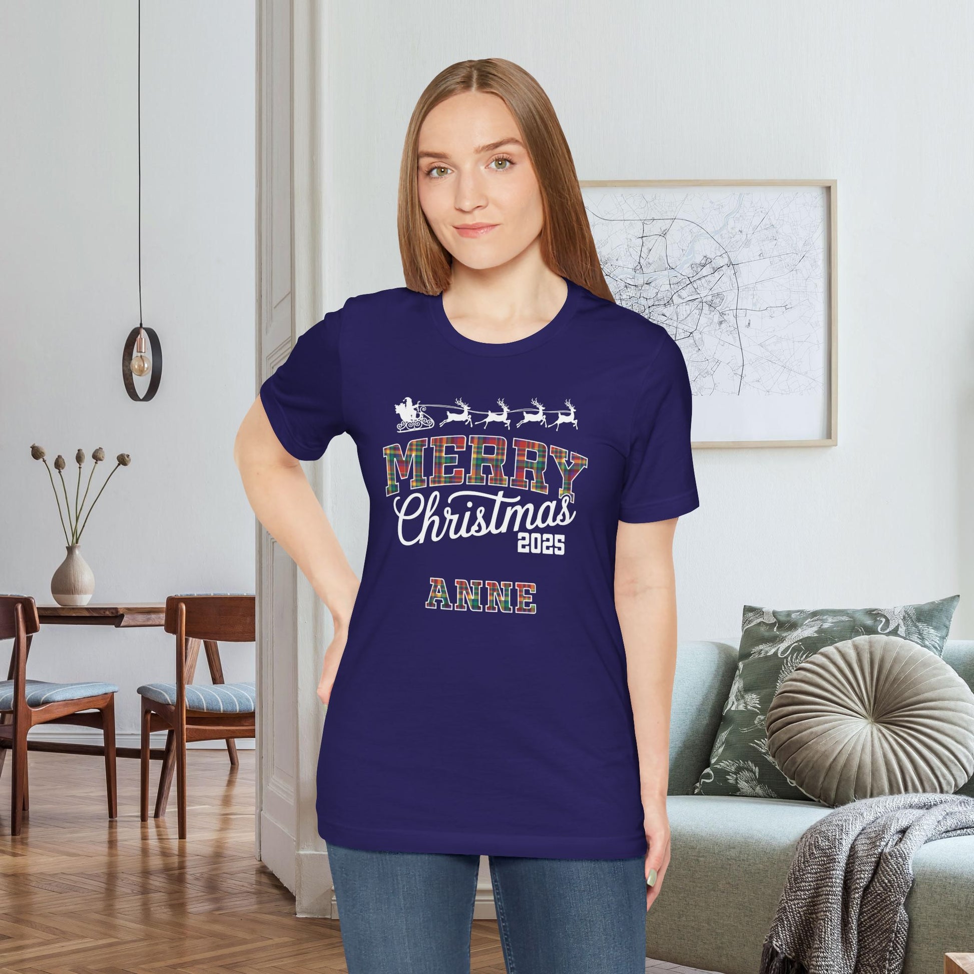 Team Navy Custom Christmas Red, Yellow, Green, Blue & Purple Ohio Plaid Plaid Tee or Pajama Top