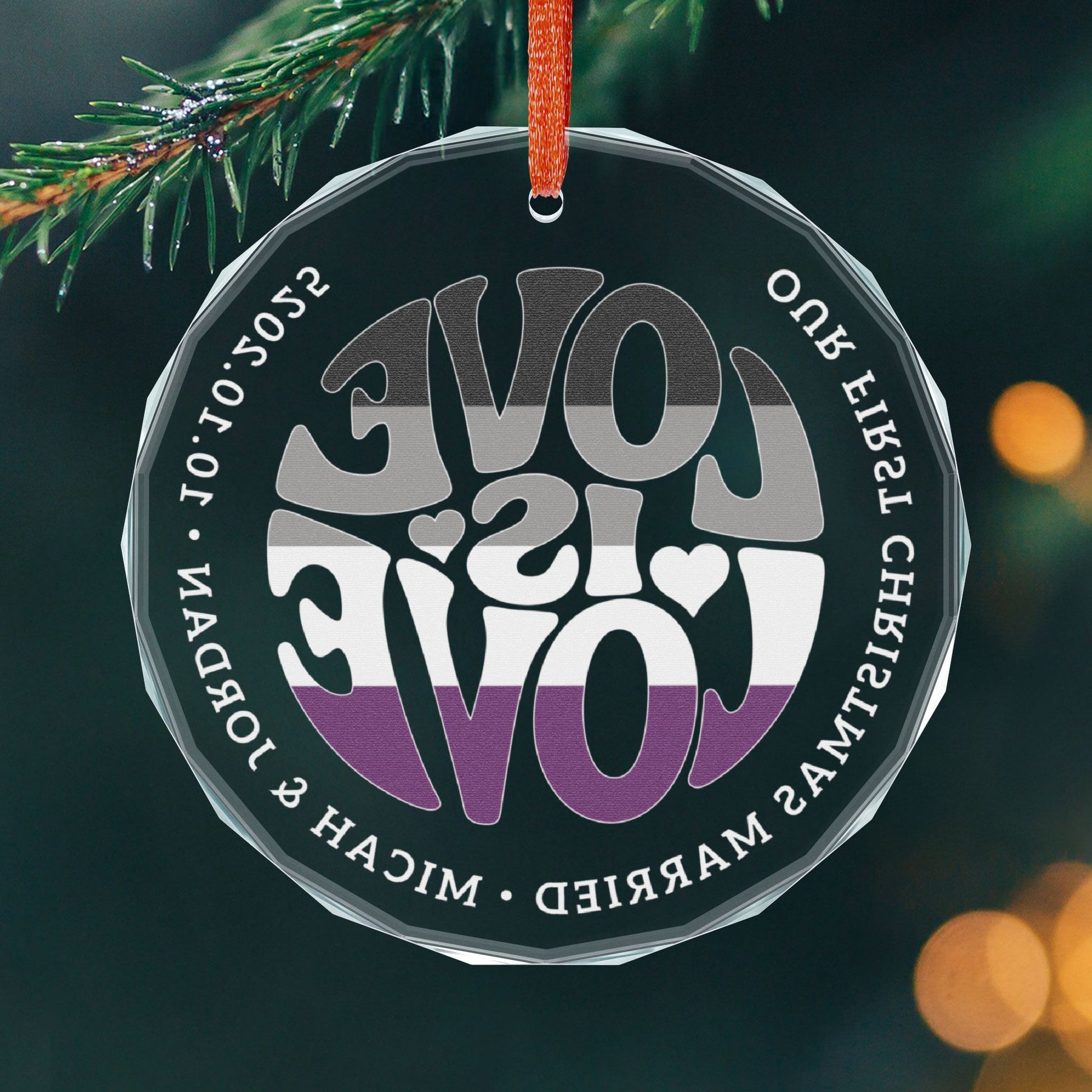 Custom Crystal Love is Love Asexual Pride 3" Circle Ornament