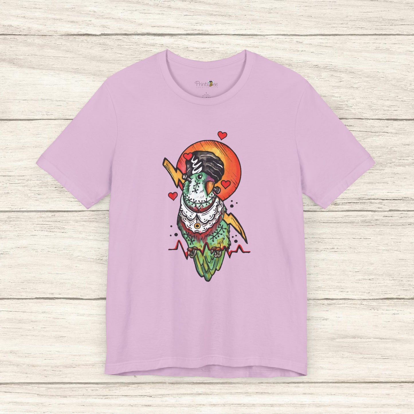 Bride of Frankenstein Lovebird, Hand-Drawn & Hand-Colored Tee