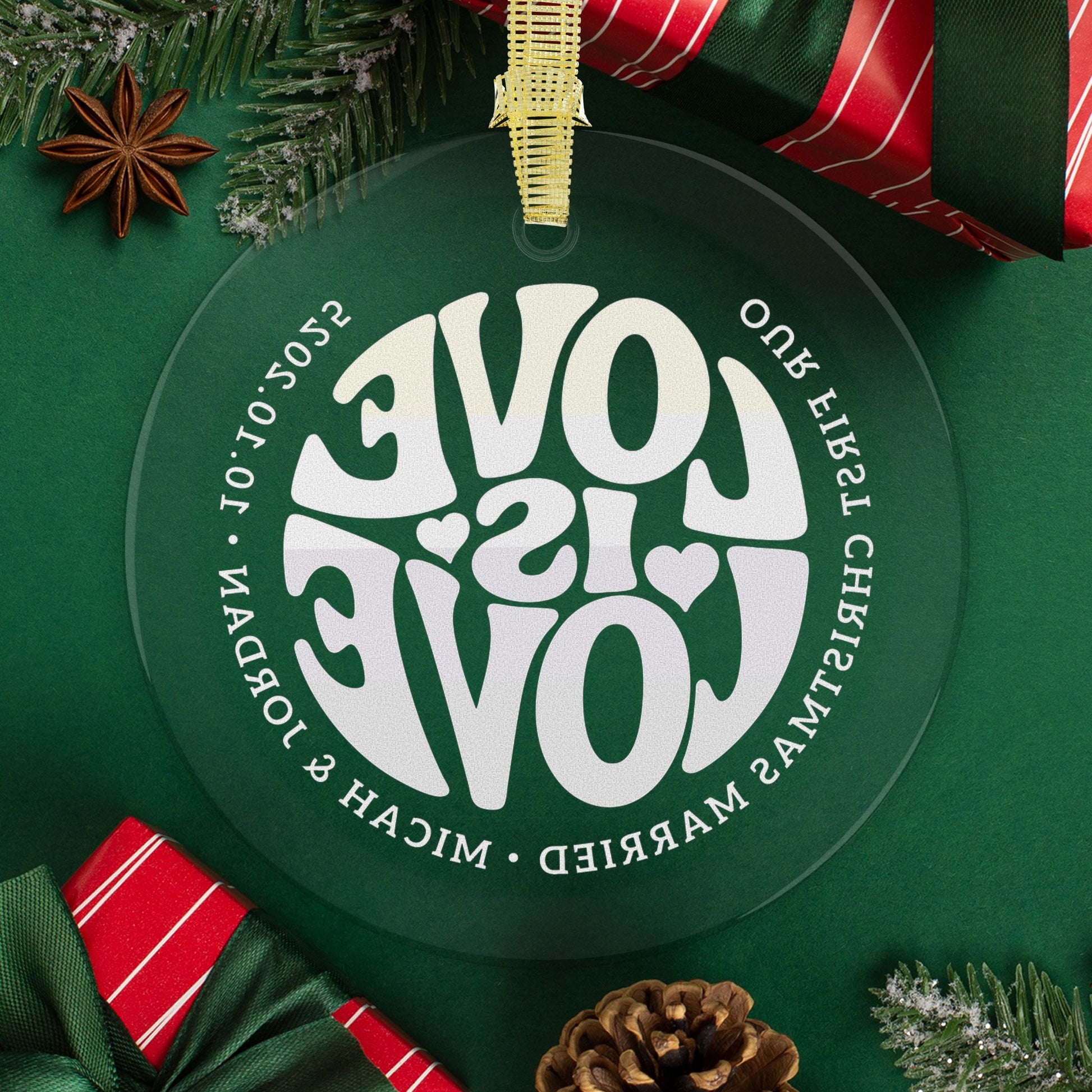 Custom Glass Love is Love Non-Binary Pride 3.5" Circle Ornaments