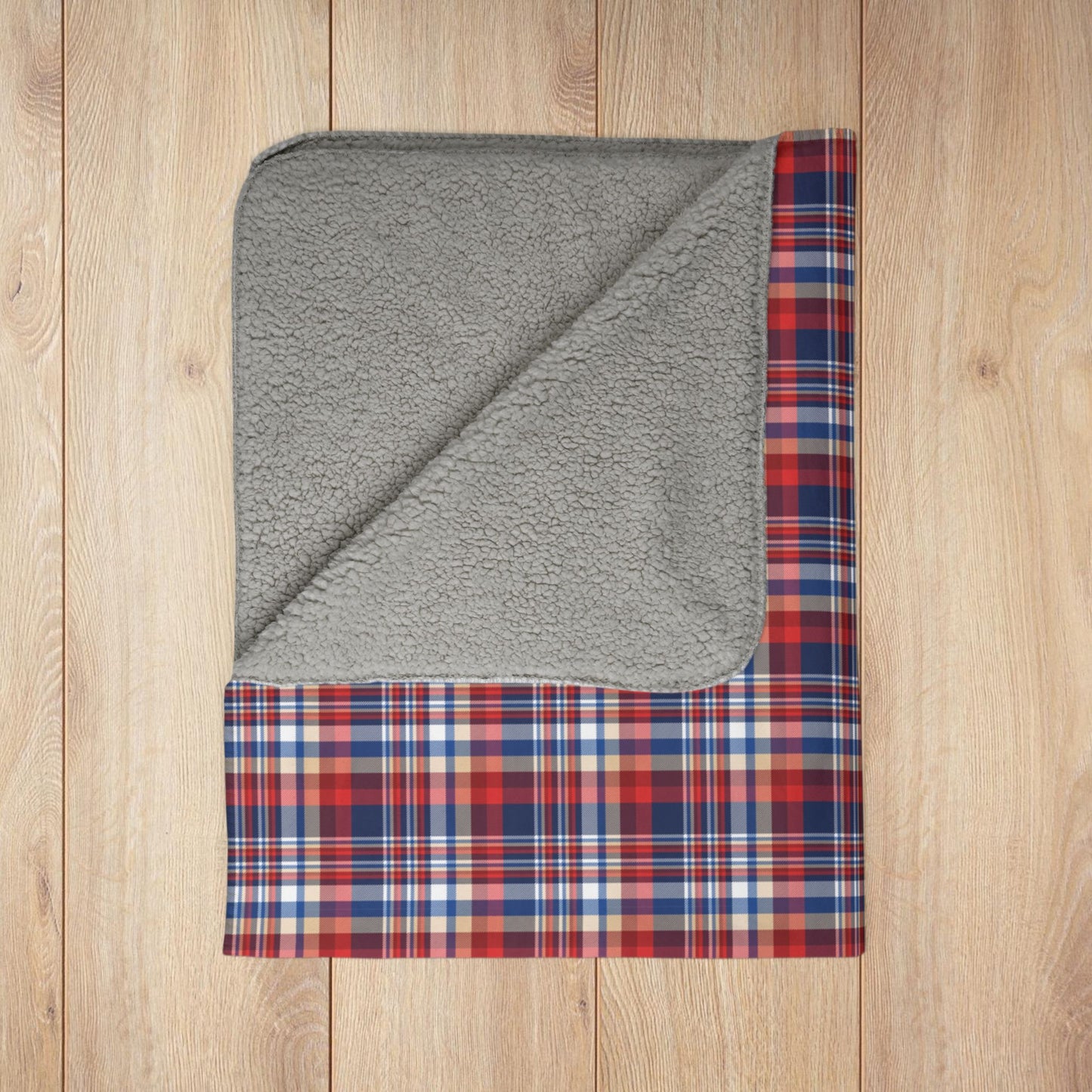 Blue, Red & White Ohio Plaid Fleece Sherpa Blanket