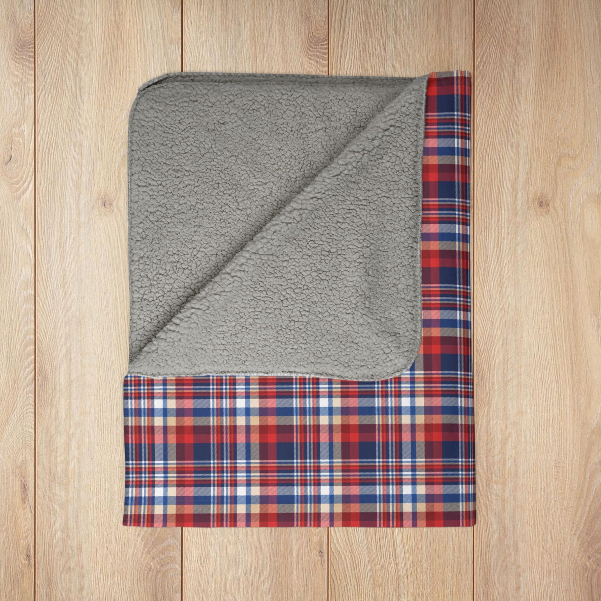 Blue, Red & White Ohio Plaid Fleece Sherpa Blanket