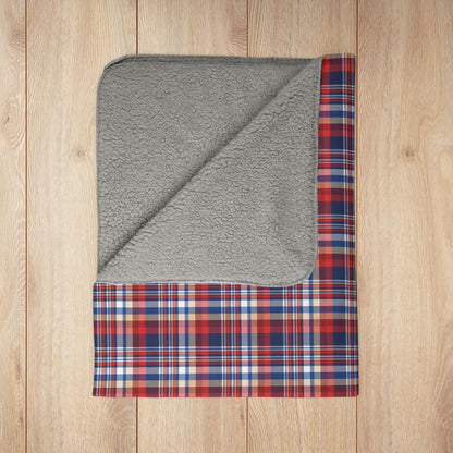 Blue, Red & White Ohio Plaid Fleece Sherpa Blanket