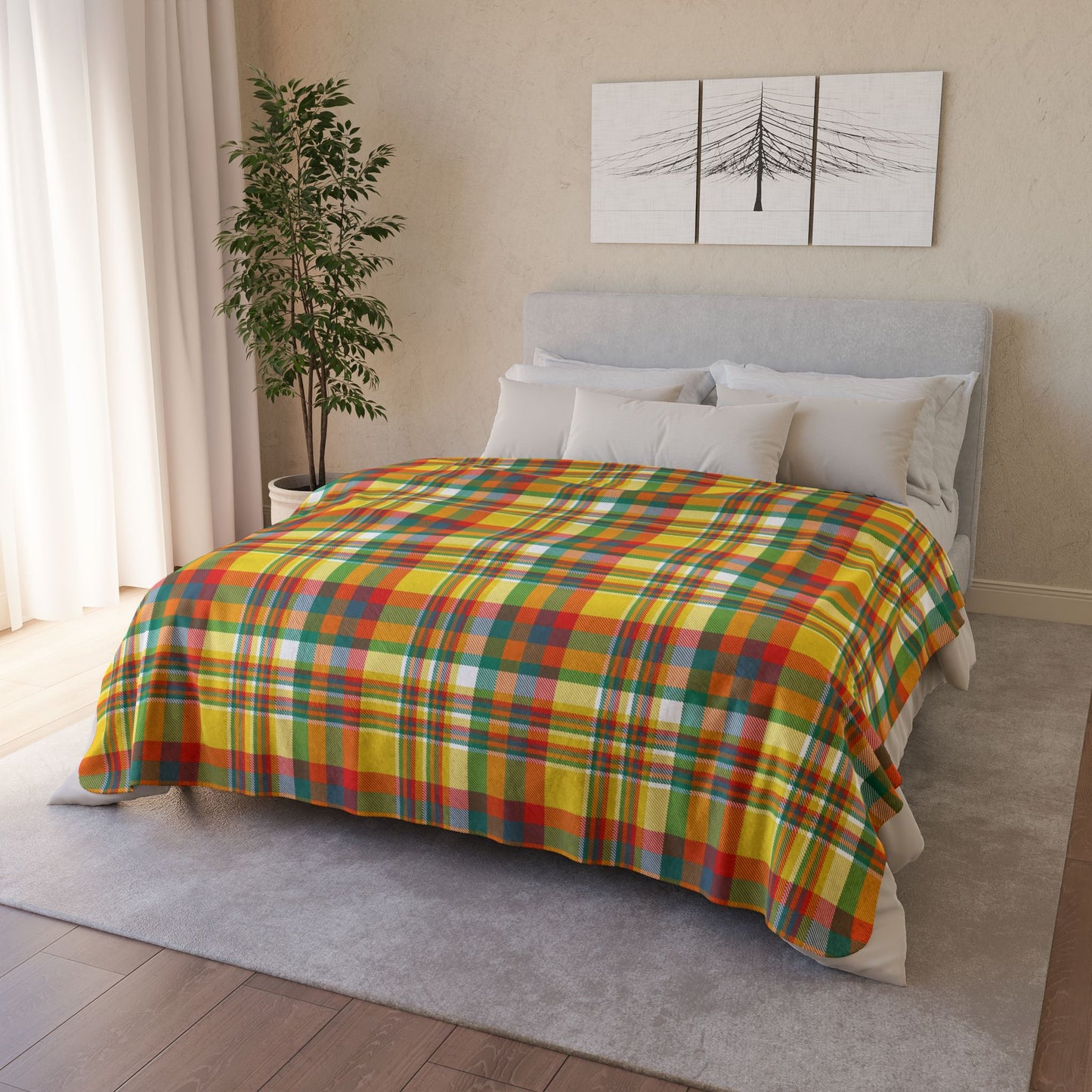 Summer Colors Plaid Fleece Sherpa Blanket