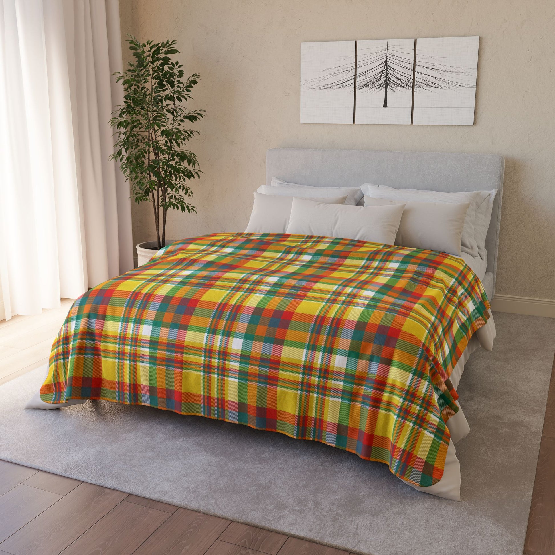 Summer Colors Plaid Fleece Sherpa Blanket