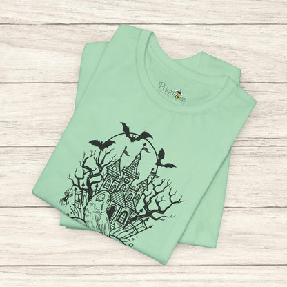 Lovebird on a Spell Book by a Haunted House, Line Art Tee