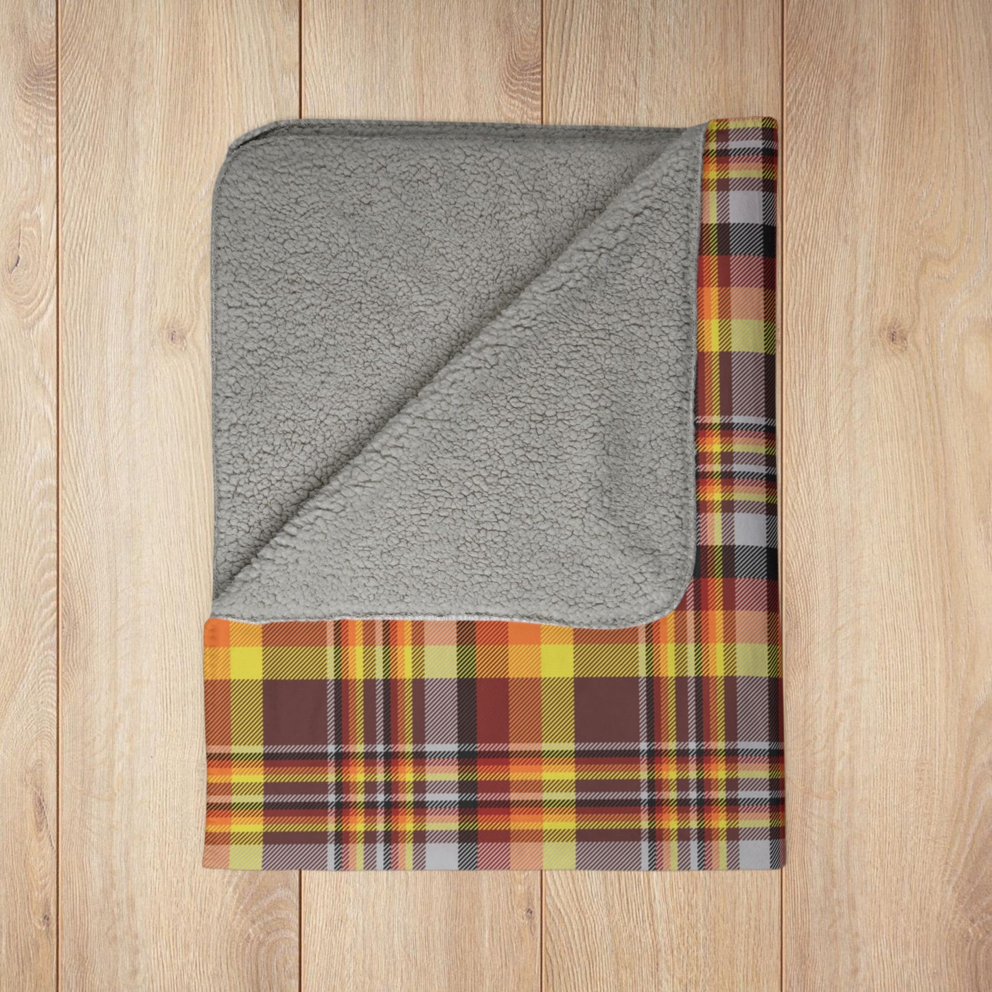 Brown, Orange & Red Mason OH Plaid Fleece Sherpa Blanket