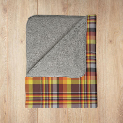 Brown, Orange & Red Mason OH Plaid Fleece Sherpa Blanket
