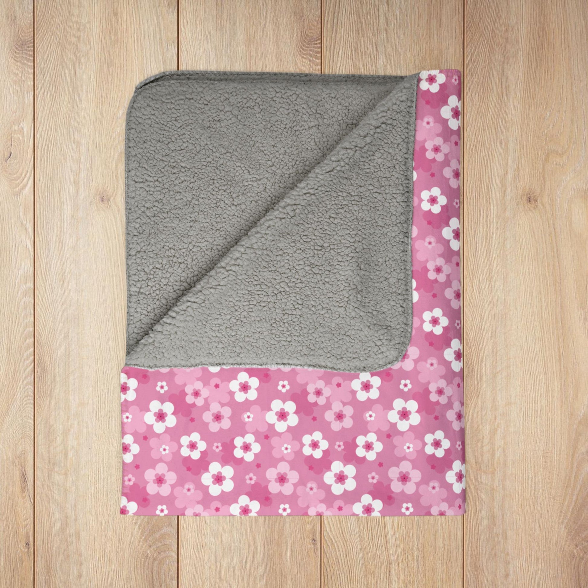 Pink Cherry Blossoms Fleece Sherpa Blanket