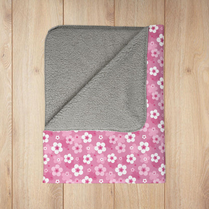 Pink Cherry Blossoms Fleece Sherpa Blanket