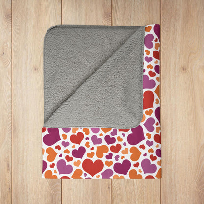 Lesbian Pride Valentine’s Day Hearts Light Grey Fleece Sherpa Blanket