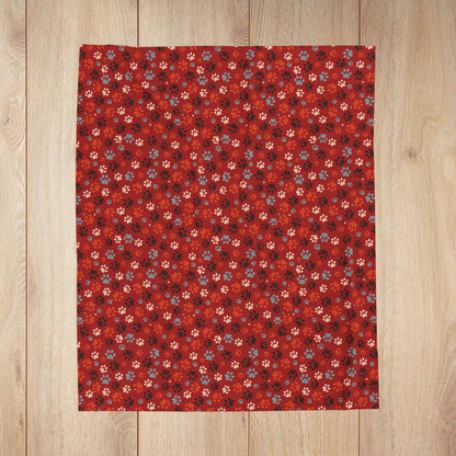 Orange & Cream Ohio Paw Prints Red Velveteen Plush Blanket