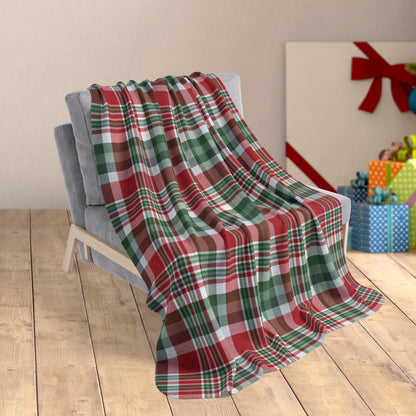 50" × 60" Christmas Red & Green Plaid Fleece Sherpa Blanket
