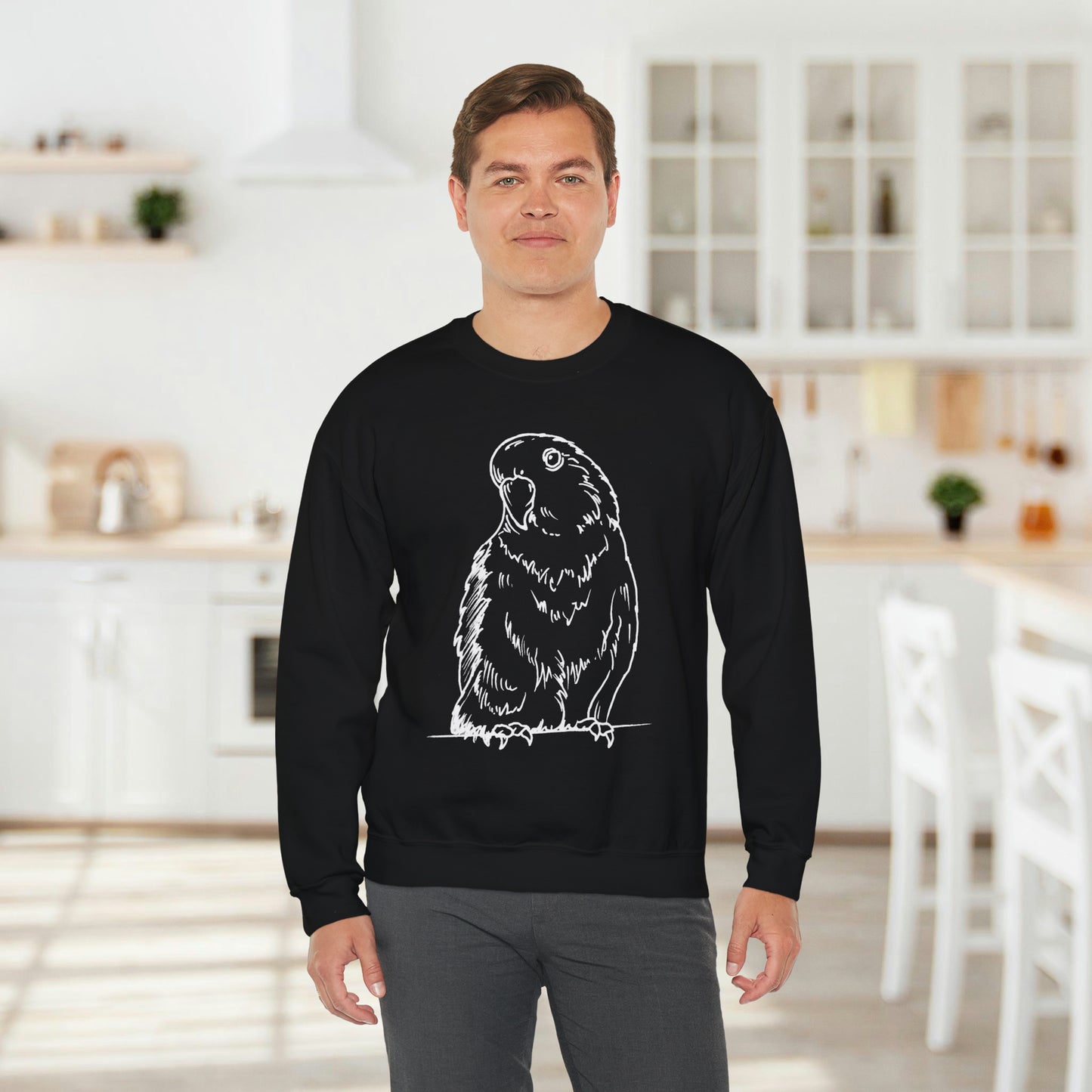 Floofball Lovebird, Sweat-shirt à col rond Line Art