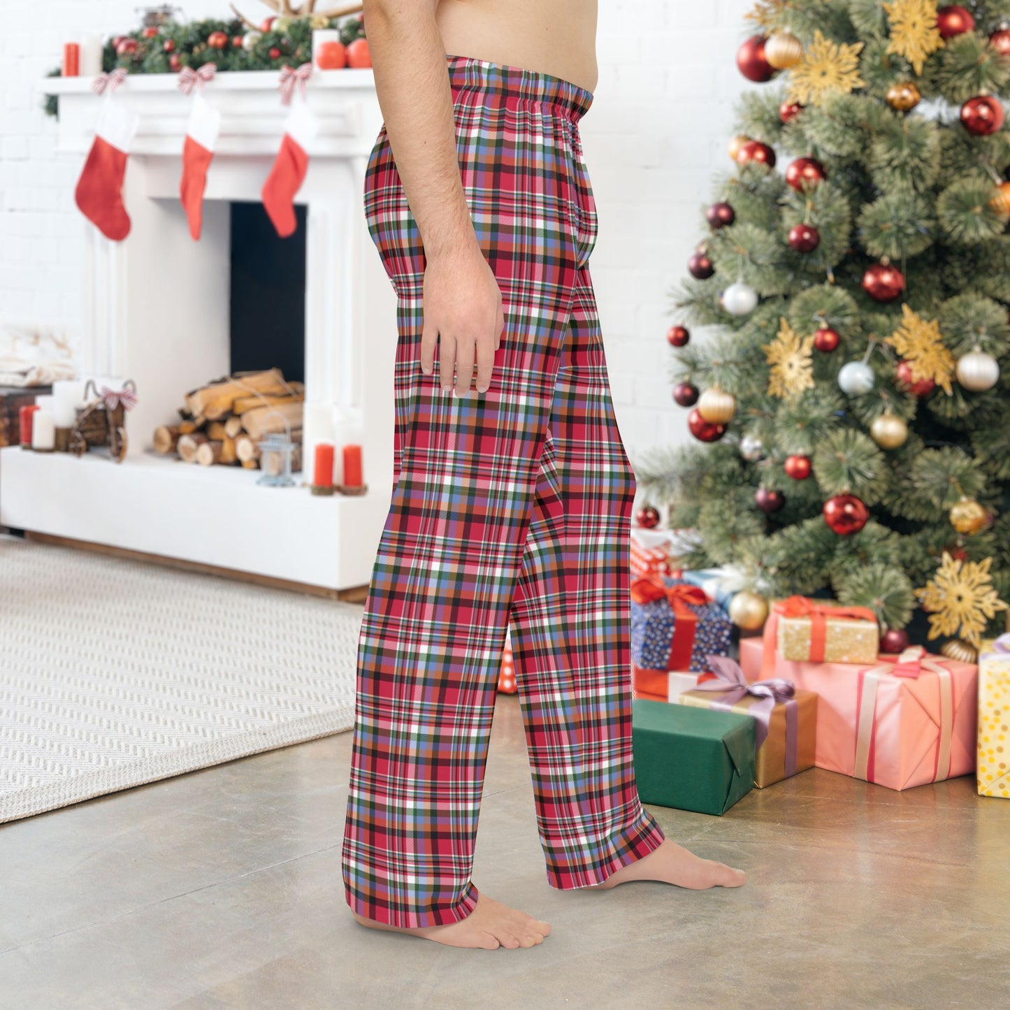 Men’s Christmas Red & Black Chicago IL Plaid Pajama Pants