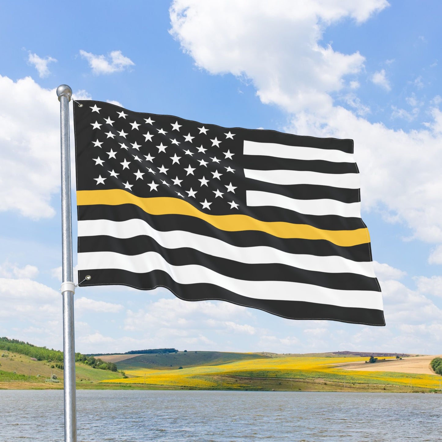 USA Thin Gold Line American Flag with Grommets