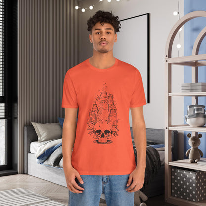 Crazy Scientist Lovebird Sitting on a Skull, Line Art Tee