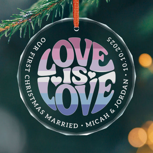 Round One size Custom Crystal Love is Love Bigender Purple Pride 3" Circle Ornament