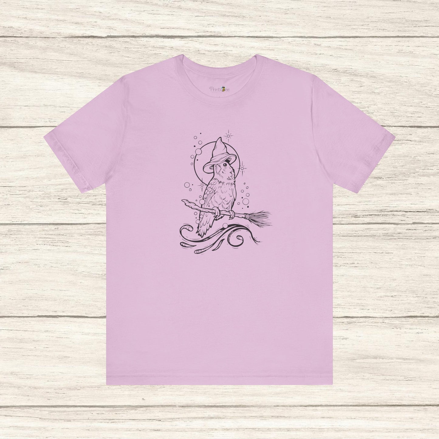 Lovebird Witch on a Broom, Line Art Tee