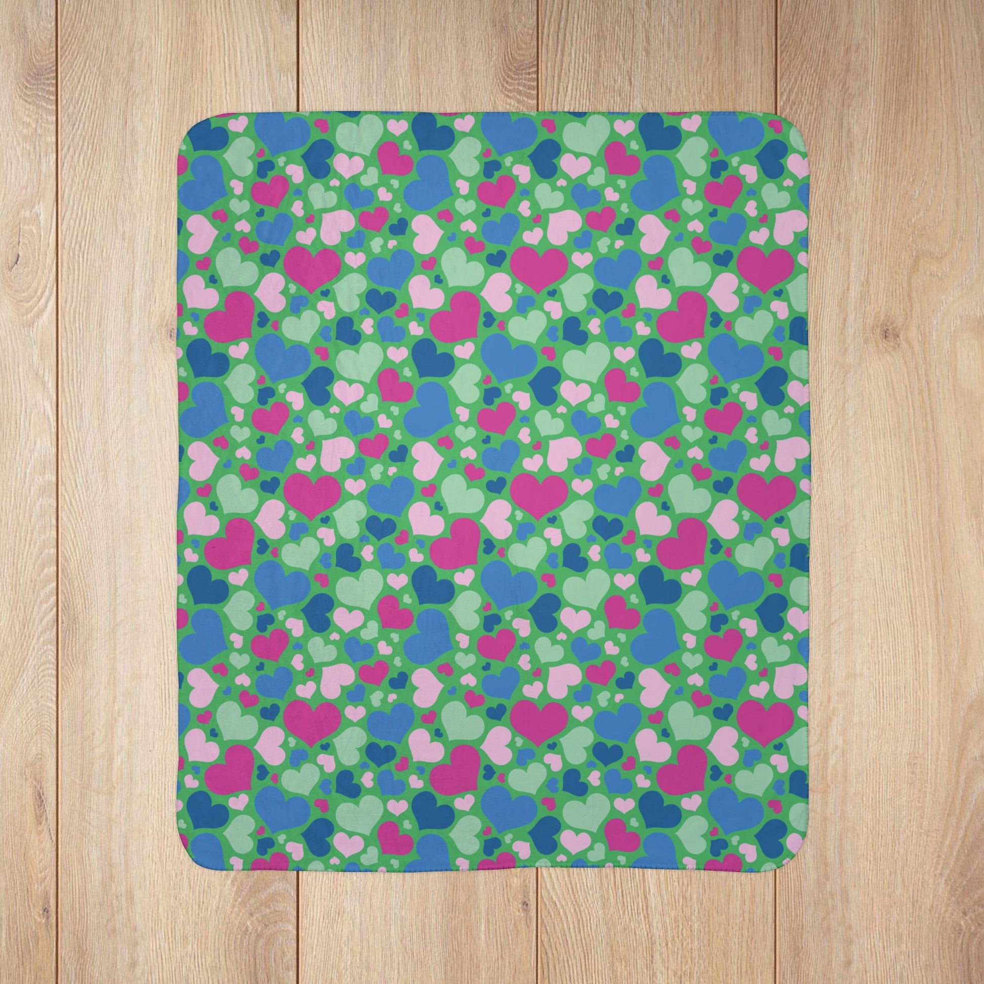 Polysexual Pride Valentine’s Day Hearts White Green Sherpa Blanket