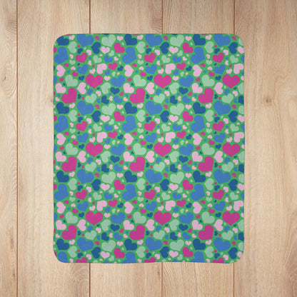 Polysexual Pride Valentine’s Day Hearts White Green Sherpa Blanket