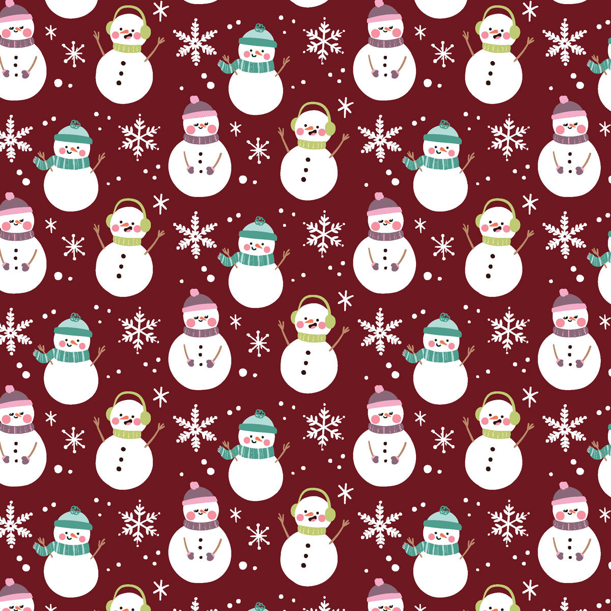 MCM Christmas Pink & Green Snowman Maroon Fleece Sherpa Blanket