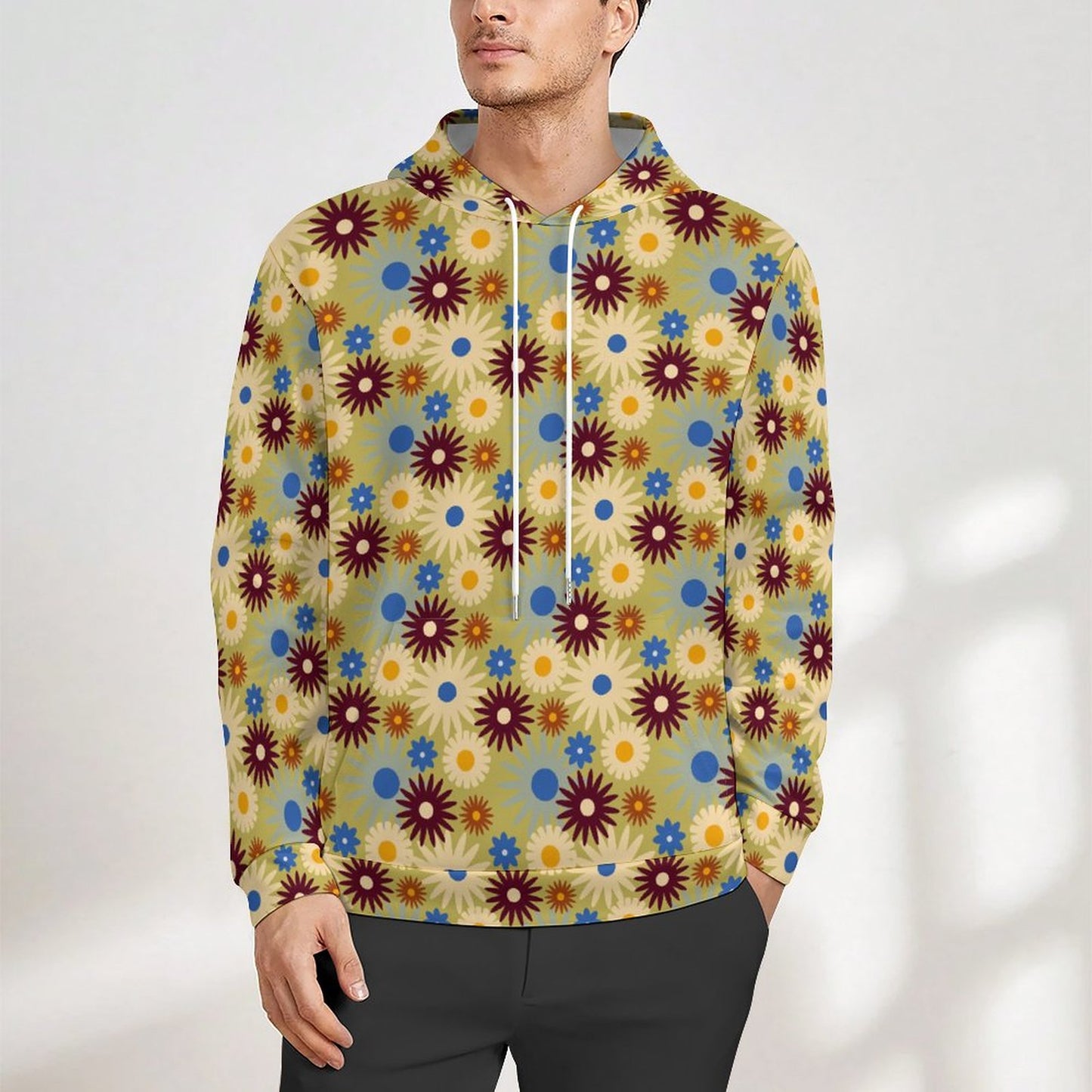 70s Floral Retro | 160gsm Lightweight Men's Hoodie A37H (All-Over Printing)