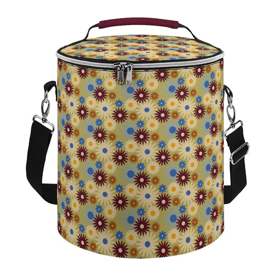 70s Floral Retro | Round Collapsible Insulated Cooler Bag with Shoulder Strap A018 (All-Over Printing)