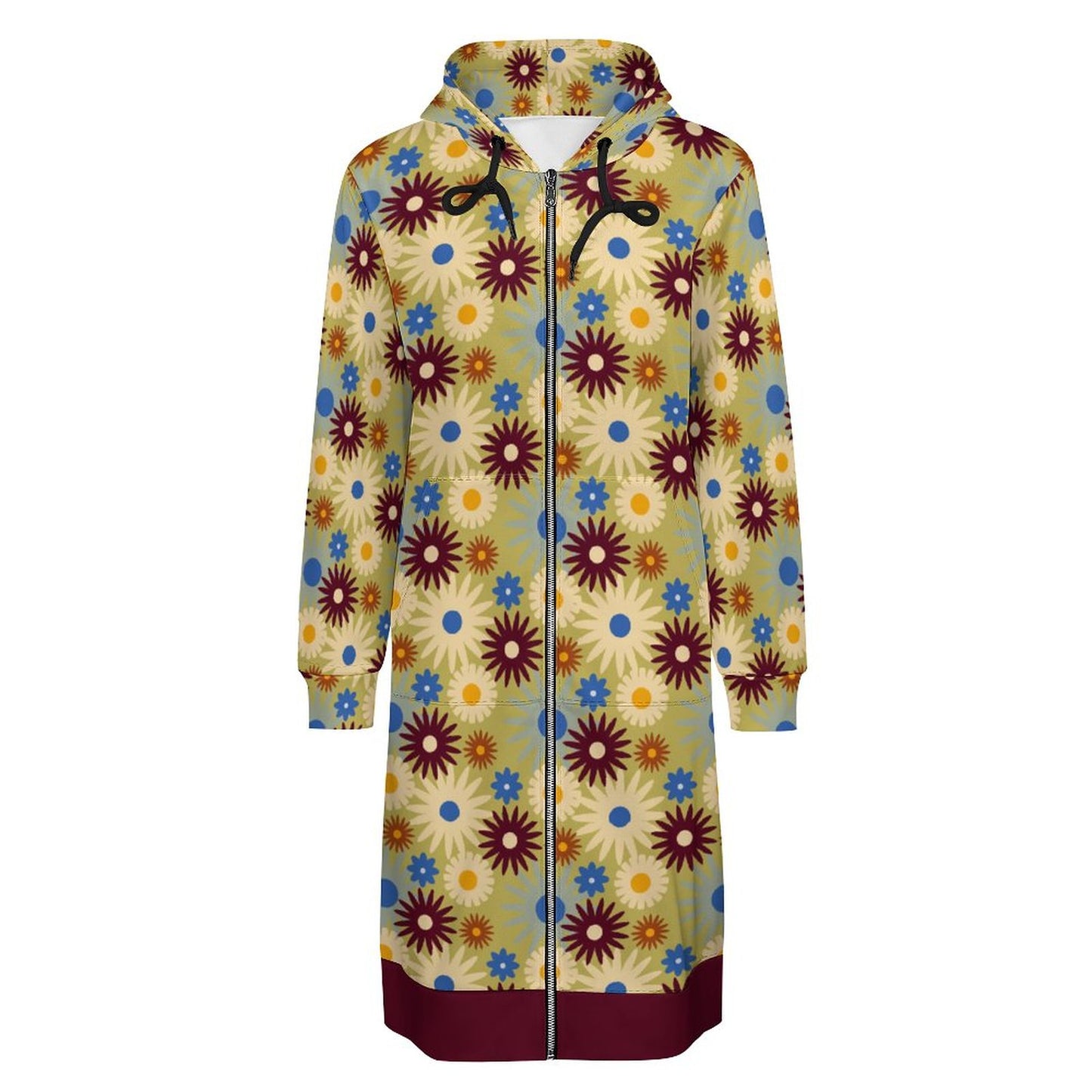 70s Floral Retro | Full Zipper Long Sleeve Hoodie DS002  (All-Over Printing)