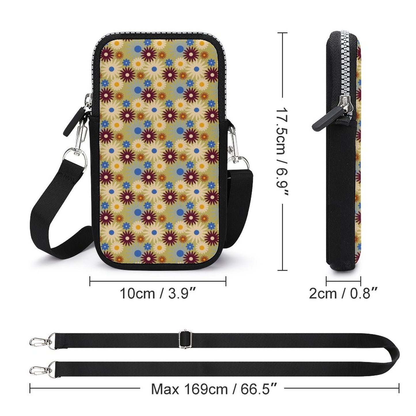 70s Floral Retro | Cell Phone Crossbody Pouch