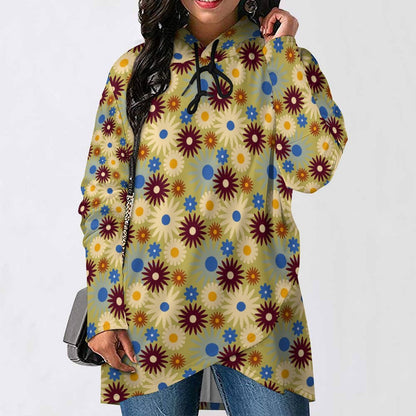 70s Floral Retro | Poncho-style Long Sleeve Women Hoodie with Irregular Hem DS001 (All-Over Printing)