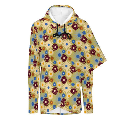 70s Floral Retro | Poncho-style Long Sleeve Women Hoodie with Irregular Hem DS001 (All-Over Printing)