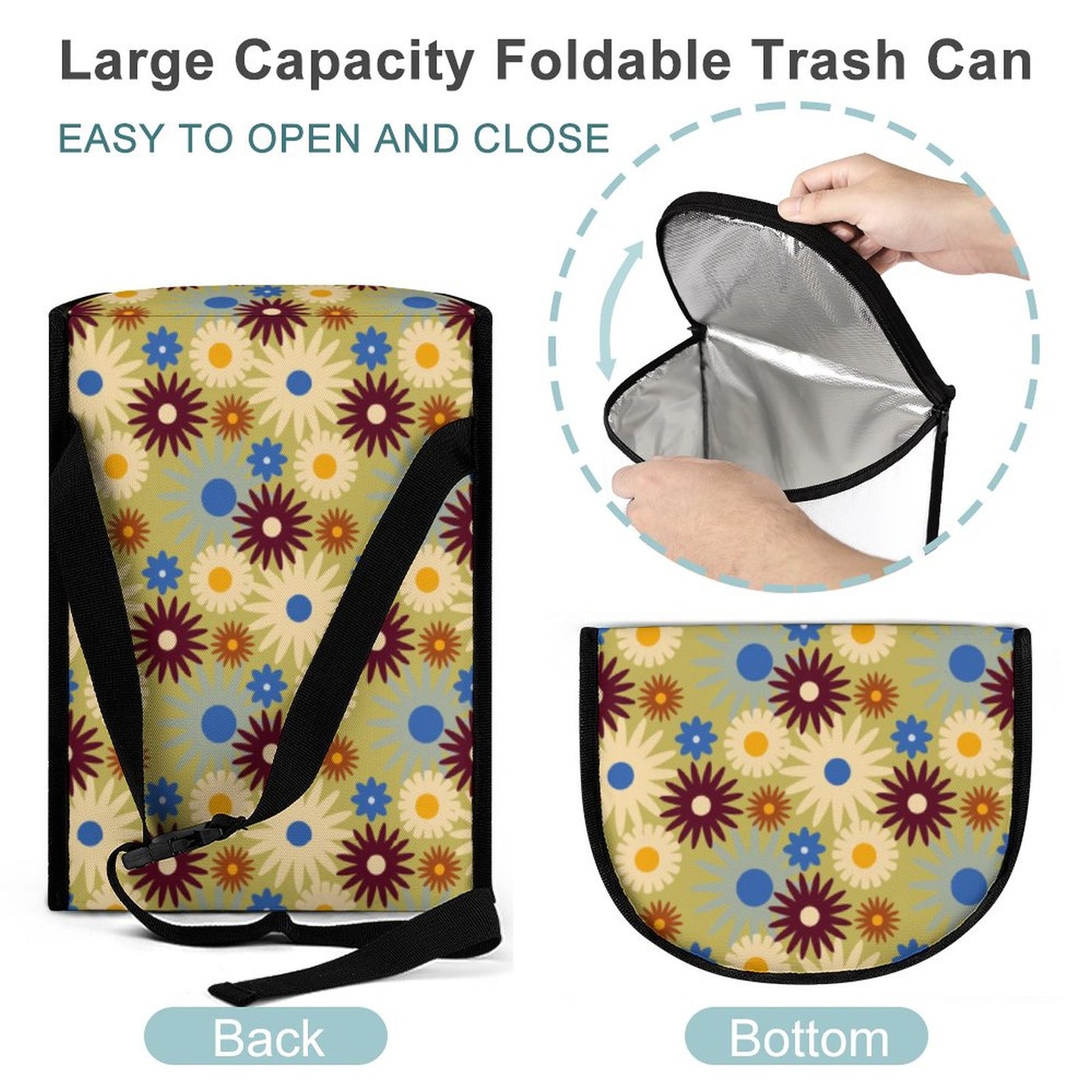 70s Floral Retro | Collapsible Car Trash Bin