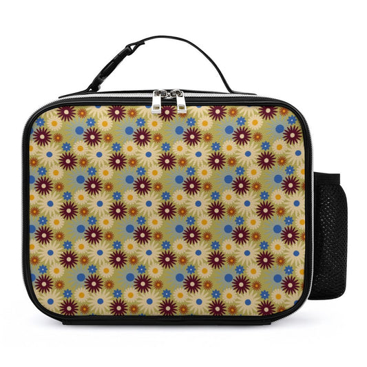 70s Floral Retro | PU Leak-proof Lunch Bag with Detachable Buckled Handle