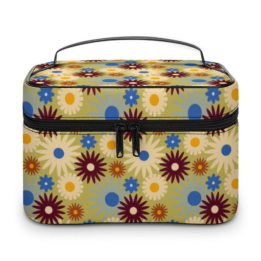 70s Floral Retro | Make-up bag with Lychee pattern PU material