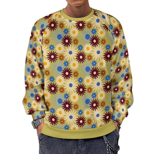 70s Floral Retro | 280gsm Men's Crewneck Sweatshirt Raglan A27H (All-Over Printing)