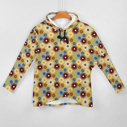 70s Floral Retro | Poncho-style Long Sleeve Women Hoodie with Irregular Hem DS001 (All-Over Printing)