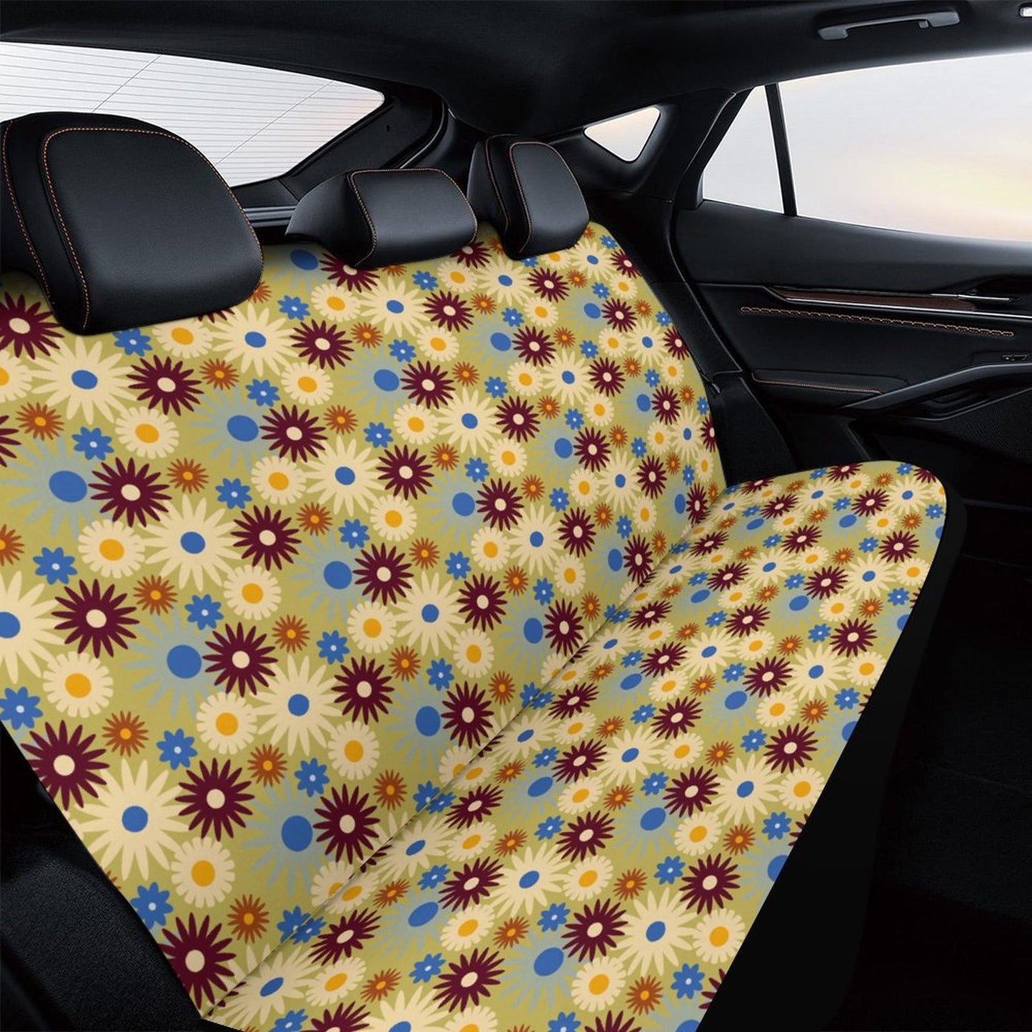 70s Floral Retro | Back Seat Cover for Cars