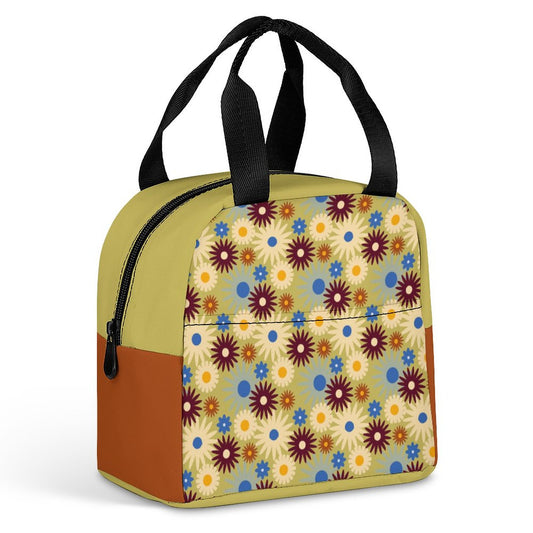 70s Floral Retro | Insulated Lunch Bag with Pocket (All-Over Printing)