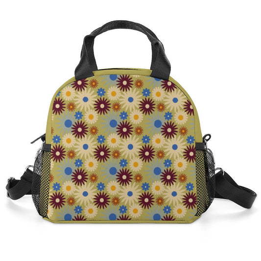 70s Floral Retro | Insulated Lunch Crossbody Bag with Strap for Office School Picnic (All-Over Printing)