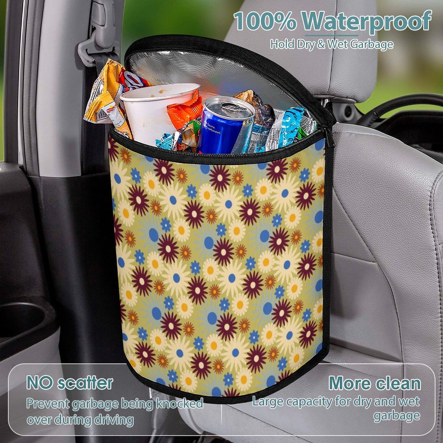 70s Floral Retro | Collapsible Car Trash Bin