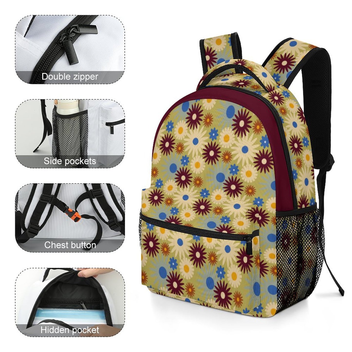 70s Floral Retro | Durable Children's School Backpacks A012