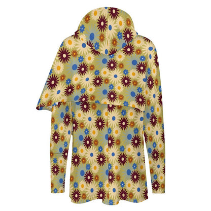 70s Floral Retro | Poncho-style Long Sleeve Women Hoodie with Irregular Hem DS001 (All-Over Printing)